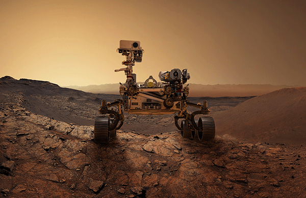 Mars 2020 – rover Perseverance skúma povrch Marsu. Misia rovera Perseverance zameraná na prieskum červenej planéty. Prieskum vesmíru, vedecký koncept. Prvky tohto obrázka poskytla NASA.