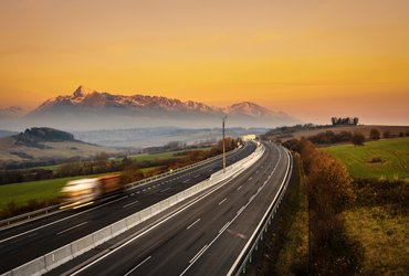 View of the highway with the Tatra Mountains in the background